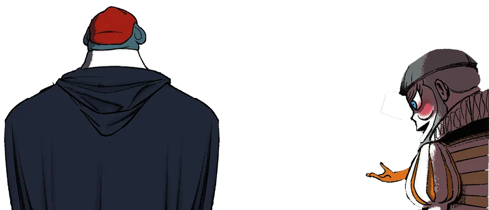 Le baron et Claude observent une maison, cachés à l'ombre des arbres