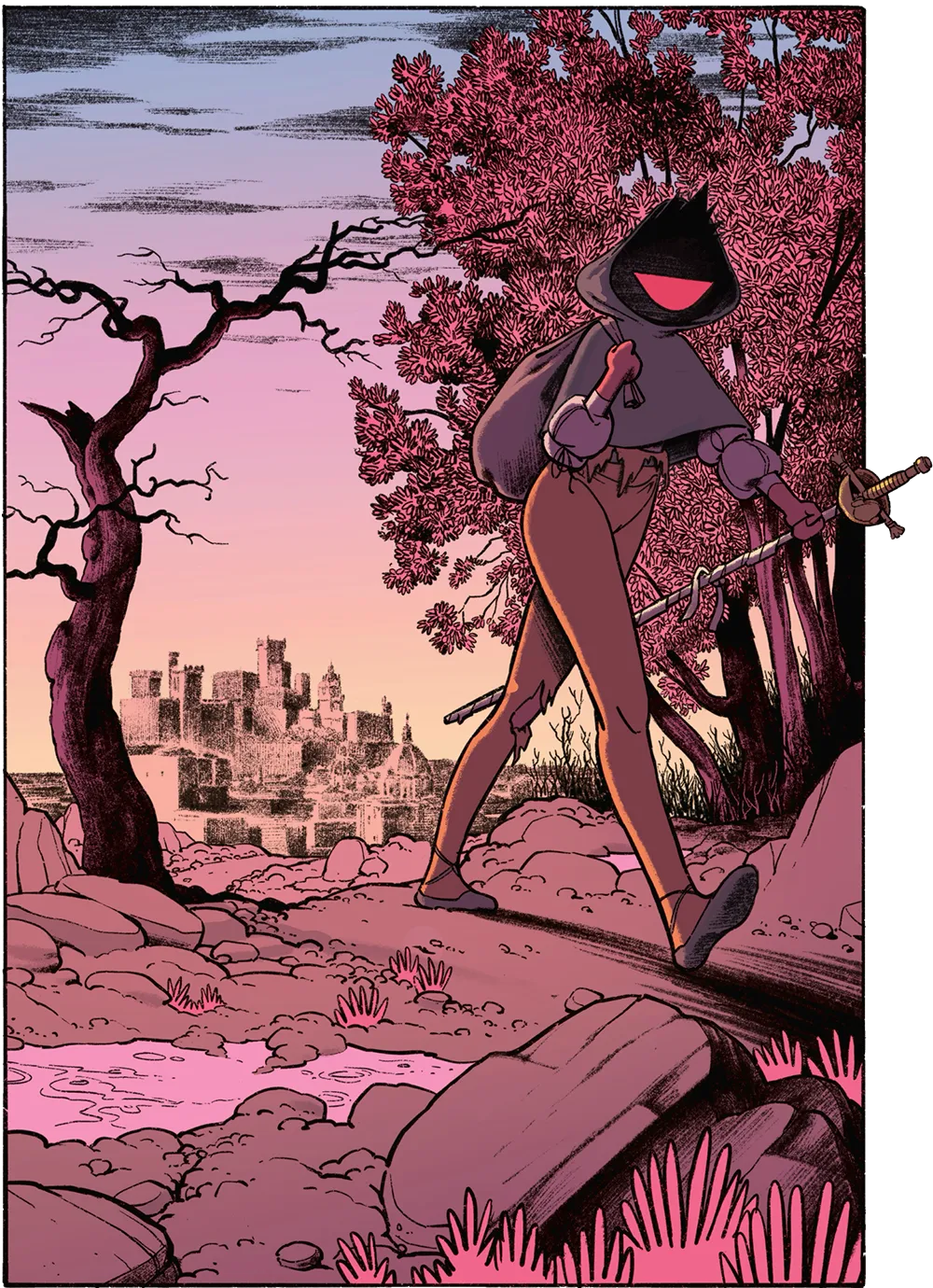 Illustration de Ysabelle qui fuit le château avec l'épée.