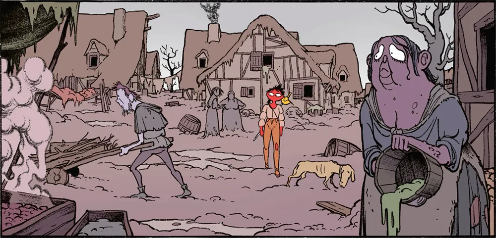 Illustration d'un village pittoresque que Ysabelle visite.